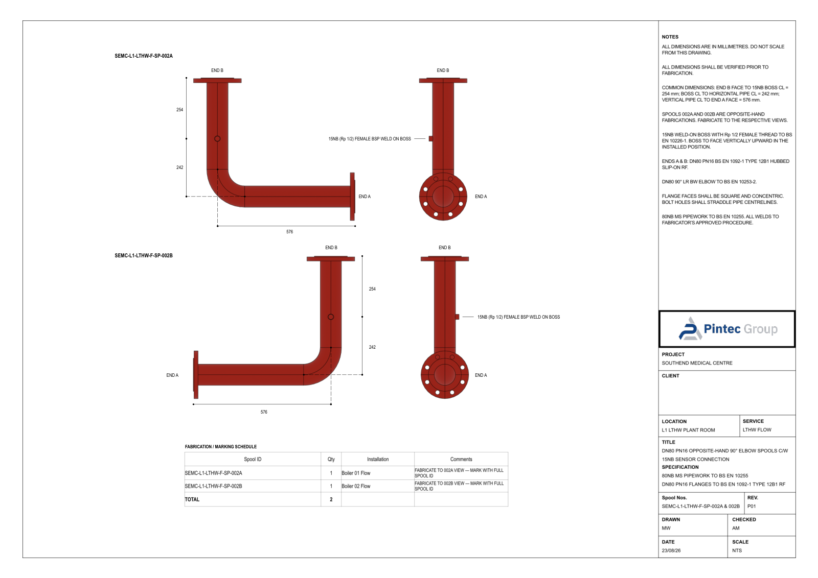 Paired Elbow Spools drawing sheet