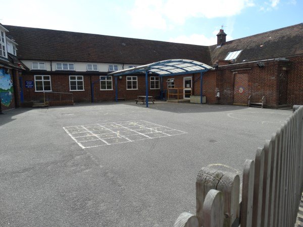 Courtyard and school buildings at Hayes Primary School