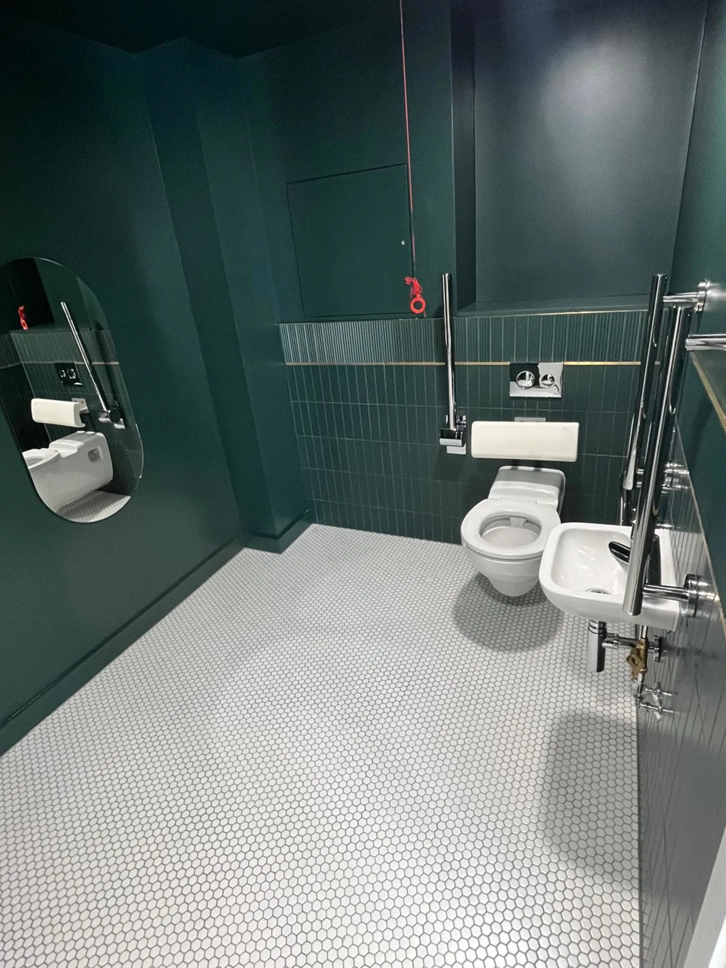 Accessible WC with basin, grab rails and emergency pull cord