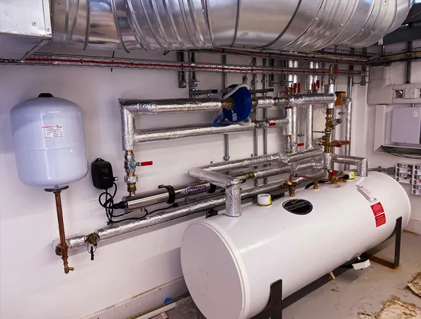 Insulated pipework and equipment within the Rose Lane plant room